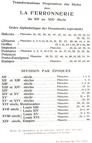 "La Ferronnerie Transformations Progressives Du XIIe Au XIX Siecle, Cent Trente Reproductions Documentaires" 1900s