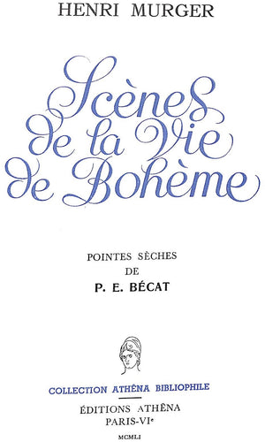 "Scenes De La Vie De Boheme" 1951 MURGER, Henri