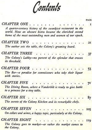 "The Colony: Portrait of a Restaurant - and Its Famous Recipes" 1945 BRODY, Iles