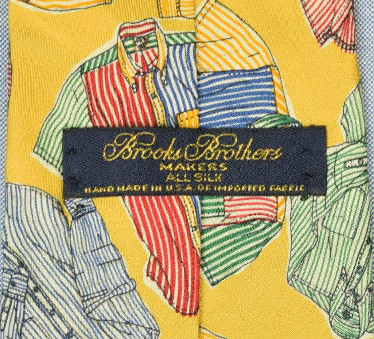 "Brooks Brothers Yellow Silk Tie w/ Fun Shirt Print"
