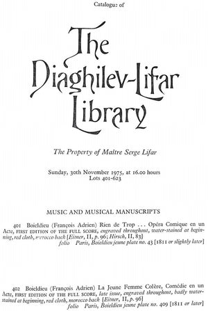 "The Diaghilev-Lifar Library Sotheby's" 1975