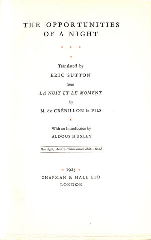 "The Opportunities Of A Night" 1925 LE FILS, M. de Crebillon