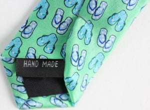 Twisted Fin "Flip-Flops" Print Seafoam Green Silk Tie