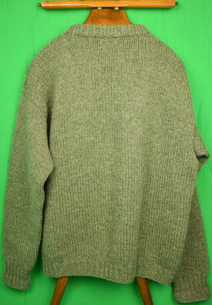 "W. Bill London Heather 'Sage' Olive Shetland Wool Cable Crewneck Sweater" (SOLD)