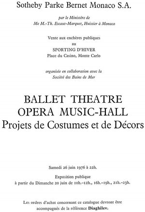 Ballet Opera Theatre Music-Hall Projets De Costumes Et De Decors 1976