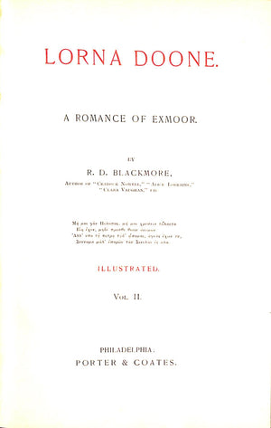 "Lorna Doone A Romance Of Exmoor" BLACKMORE, R.D.