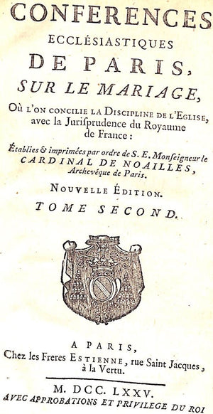 "Conferences Ecclesiastiques De Paris Sur Le Mariage" 1775