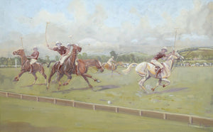 "Against The Boards" Original c1975 Polo Pastel Gouache By Eric Meade-King