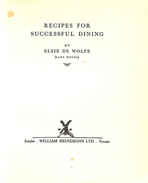 "Recipes For Successful Dining" 1934 WOLFE, Elsie de