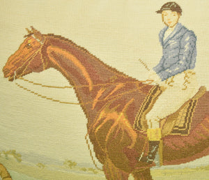 "Hand-Petit Needlepoint Jockey on Racehorse Pillow" (SOLD)