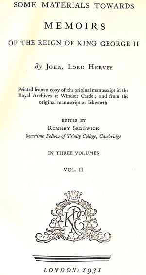 "Lord Hervey's Memoirs" 1931 SEDGWICK, Romney [edited by]