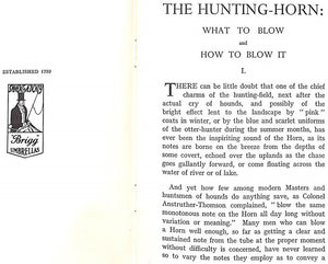 "The Hunting-Horn: What To Blow And How To Blow It" Cameron, L.C.R.