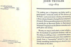 "The Art Of Carving: Excerpted From A Work Entitled The Honours Of The Table (1788)" 1932 TRUSLER, The Revd. Dr. John