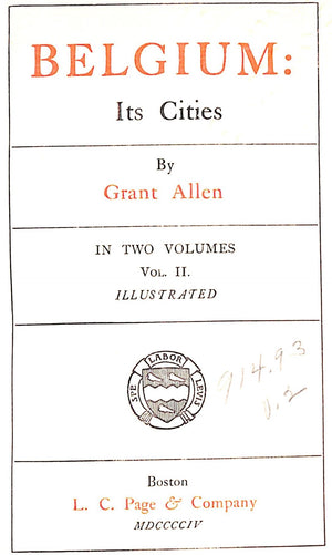 "Belgium Its Cities" 1904 ALLEN, Grant