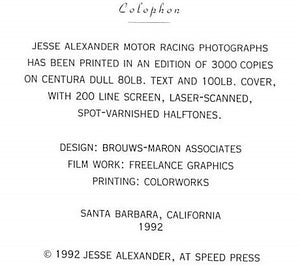 "Motor Racing Photographs" 1992 ALEXANDER, Jesse