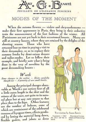 "A.G.B. Art Gout Beaute: Feuillets de L'Elegance Feminine Paris Octobre 1927"