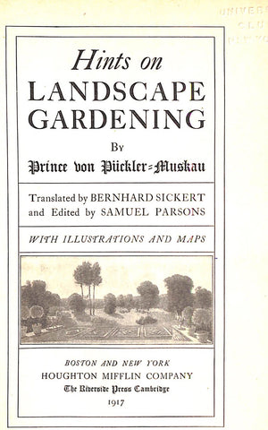 "Hints On Landscape Gardening" 1917 VON PUCKLER-MUSKAU, Prince