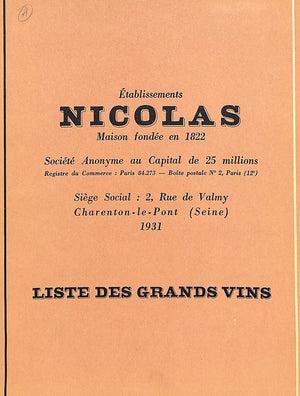 Etablissements Nicolas Maison Fondee en 1822