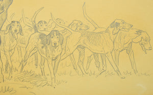 Paul Brown Original Pencil c1937 Drawing Fox-Hunter & Hounds