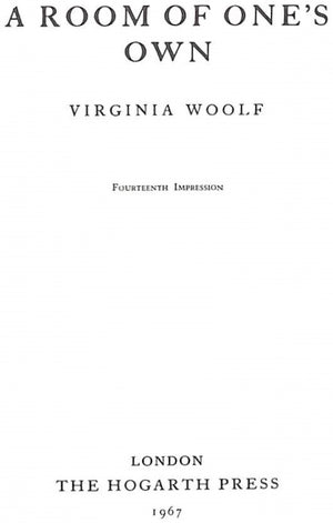 "A Room Of One's Own" 1967 WOOLF, Virginia (SOLD)