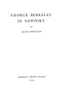 "George Berkeley In Newport" 1954 BRAYTON, Alice (INSCRIBED)