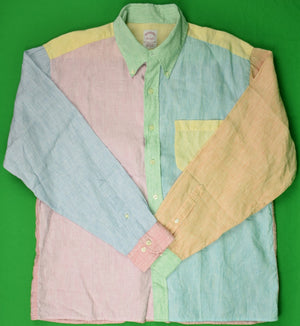 "Brooks Brothers Patch Panel Irish Linen Multi Stripe Sport Shirt" Sz: L (SOLD)