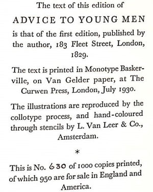 "Advice To Young Men And (Incidentally) To Young Women" 1930 COBBETT, William Cobbett