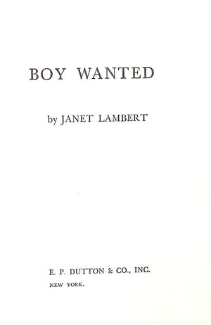 "Boy Wanted" 1959 LAMBERT, Janet