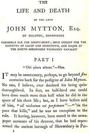 "Memoirs Of John Mytton Esq." 1837 APPERLEY