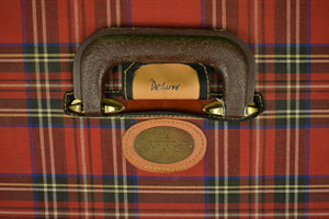 "Abercrombie & Fitch Deluxe Mahogany Tackle Box w/ Royal Stewart Tartan Plaid Cover"