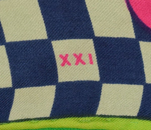"21" Club Navy & White Checkerboard w/ Pink & Green Jockey Silks XXI Scarf