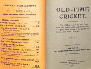 "Old English Cricket: A Collection Of Evidences Concerning The Game Prior To The Days Of  Hambledon" 1995 H P-T (Percy Francis Thomas)