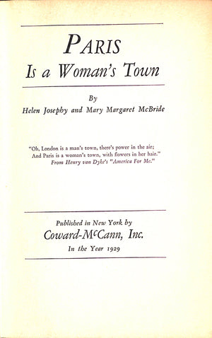 "Paris is a Woman's Town" Josephy, Helen and McBride, Mary Margaret