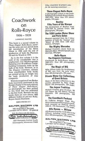 "Coachwork On Rolls-Royce: 1906-1939" DALTON, Lawrence