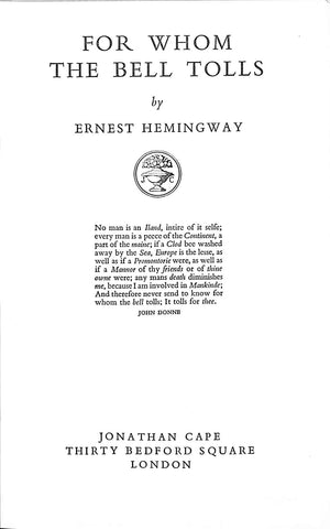 "For Whom the Bell Tolls" 1963 HEMINGWAY, Ernest