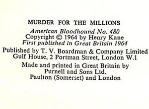 "Murder For The Millions: A New Case For Peter Chambers" KANE, Henry (SOLD)