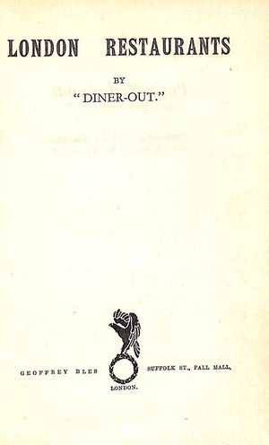 "London Restaurants" 1924 'DINER-OUT'