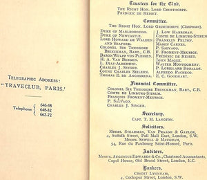 "Travellers' Club, Paris Rules, Regulations And List Of Members" 1912 (SOLD)