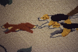 "Hand-Needlepoint Fox-Hunt Bench/ Table" Signed: MT 98