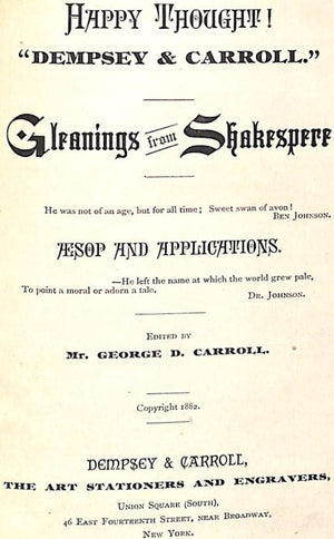 "Happy Thought! Gleanings From Shakespeare" CARROLL, George D.