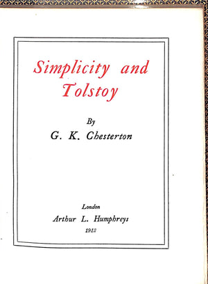 "Simplicity And Tolstoy" 1912 CHESTERTON, G.K.