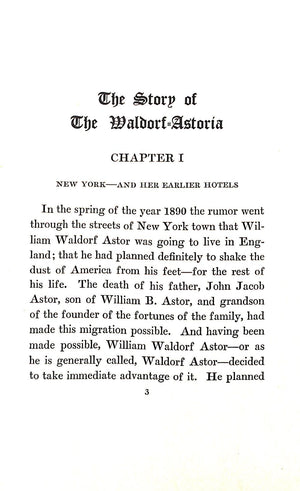 "The Story of the Waldorf-Astoria" Hungerford, Edward
