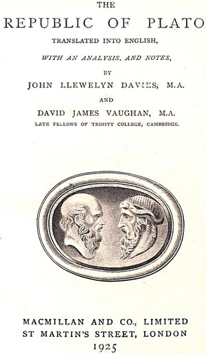 "The Republic Of Plato" 1925 DAVIES, John Llewelyn and VAUGHAN, David James