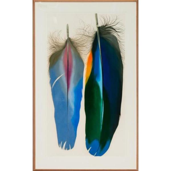 Two Scarlet Macaw Feathers c.1980's Mixed Media by Mary Jo McConnell (b.1935-) (SOLD)