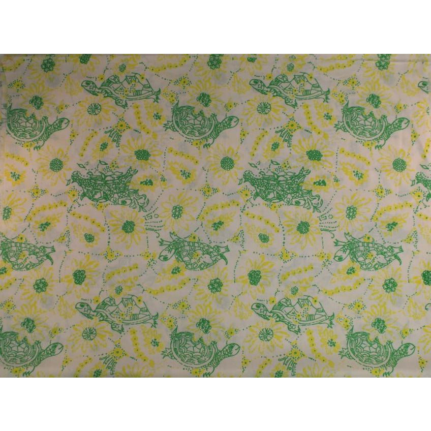 Lilly Pulitzer Green Turtle on Yellow Floral Print Fabric