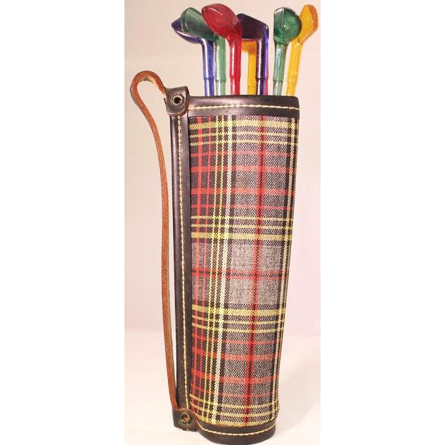 8 Golf Club Swizzle Sticks in Scotch Tartan Bag