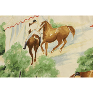 Custom Tablecloth Twill Fabric w/ Horses and Hounds