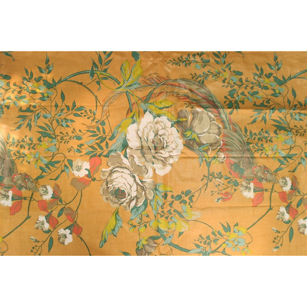 Vintage Salmon Gabrielle Cotton Glazed Chint Fabric w/ Rose & Leaflet Pattern