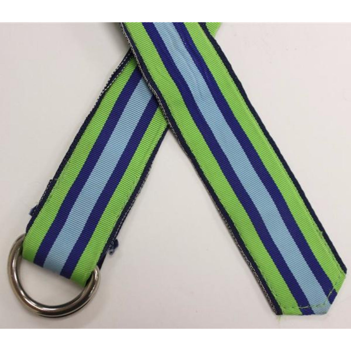 Paul Stuart Grosgrain Ribbon Belt w/ Royal Blue, Lime Green & Light Blue Stripes Sz: XL