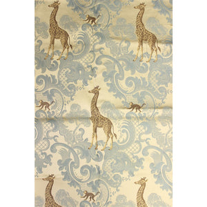 Silk Twill Fabric w/ Embroidered Giraffes & Monkeys